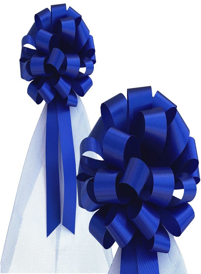 GiftWrap Etc. Royal Blue Wedding Pull Bows with Tulle Tails - 8" Wide, Set of 6, Wedding Pew Bows, 4th of July, Police Support, Summer, Birthday, Decoration, Christmas, President's Day, Easter, Memorial Day - Image 1